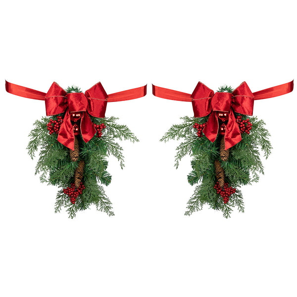 Mixed Cedar and Pine Christmas Chair Back Swags (Set of 2)