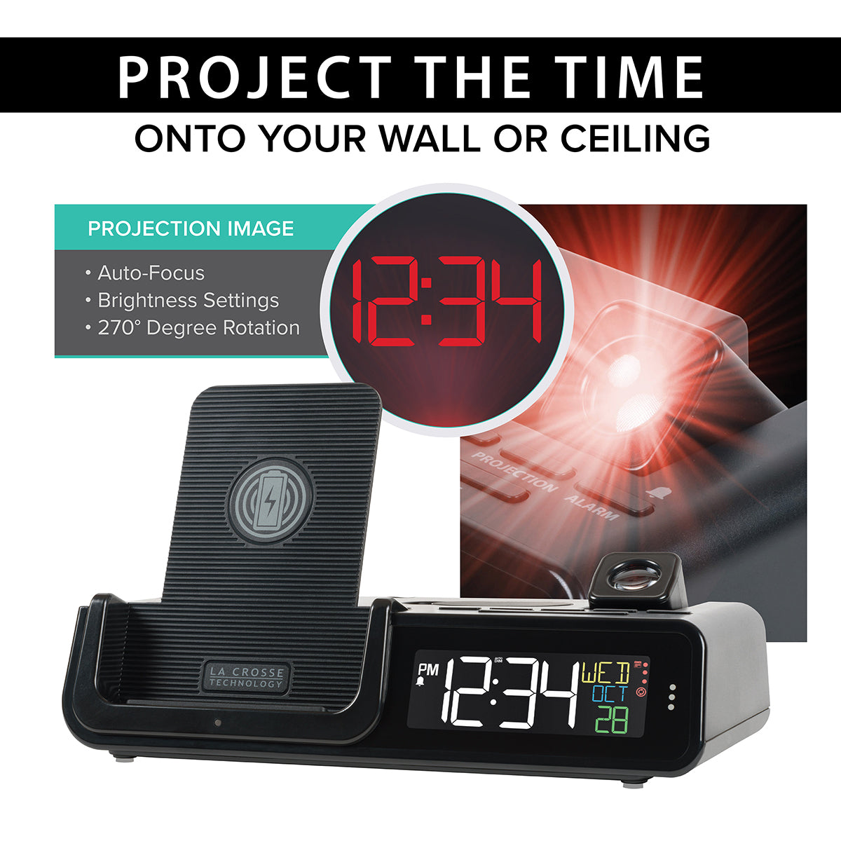 Projection Alarm Clock with Wireless Charging Station – Sharper Image