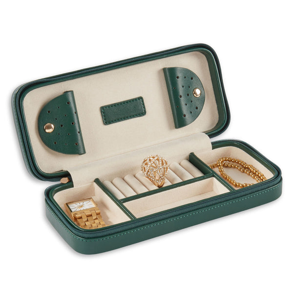 Green Leather Diamond Quilt Design Travel Jewelry Case
