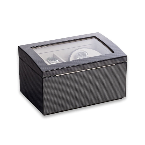 Lacquered Carbon Fiber Finish 2 Watch Winder with Storage for 4 Watches