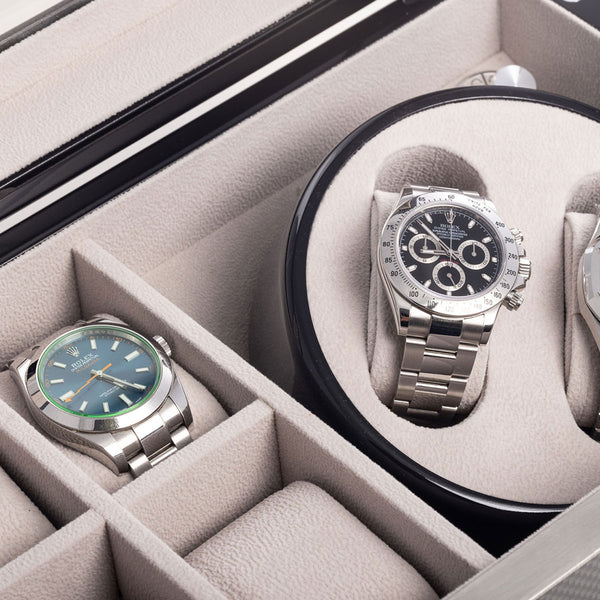 Lacquered Carbon Fiber Finish 2 Watch Winder with Storage for 4 Watches