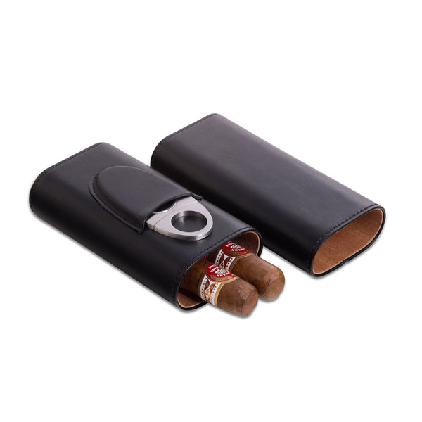 Leather Three Cigar Holder with Stainless Steel Cutter