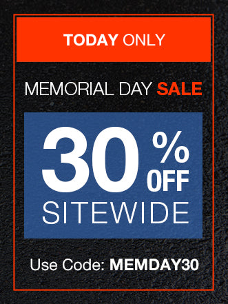 Memorial Day sale banner with 30% off text and use code on a black background