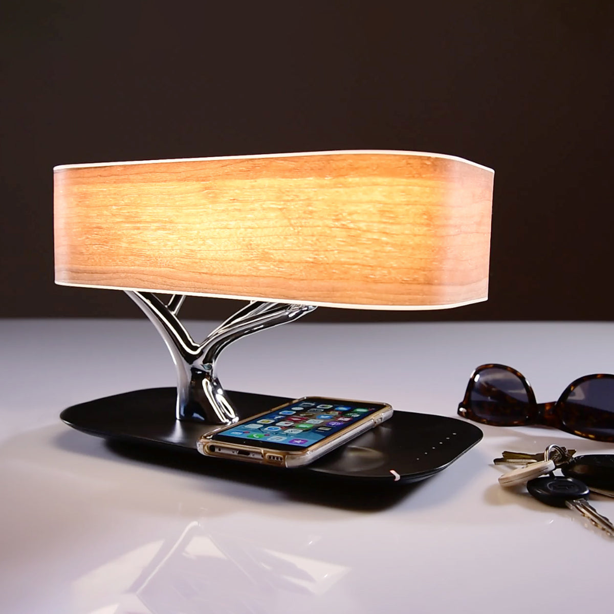 bonsai tree lamp charger Sharper Image Bonsai Bluetooth Speaker Lamp with Wireless Charging Pad
