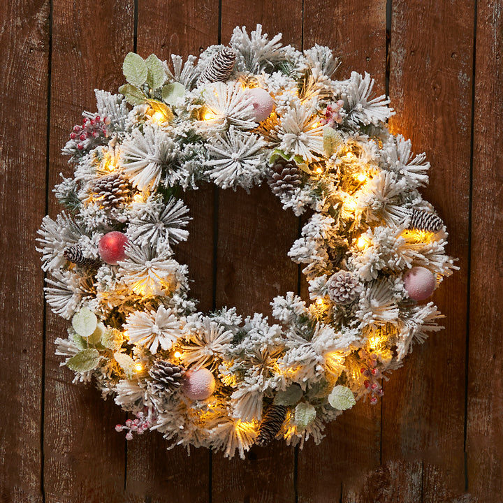 30'' White Flocked Cordless Pre-Lit Indoor/Outdoor Wreath
