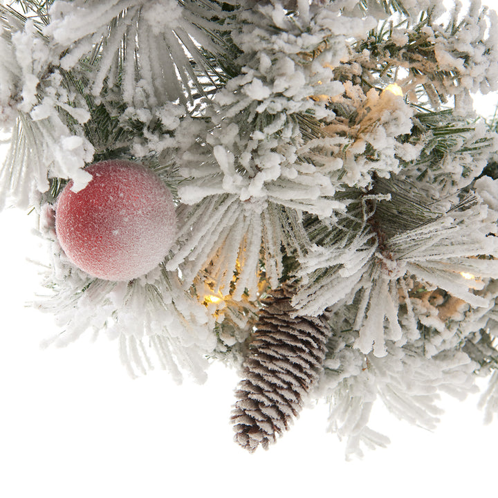 30'' White Flocked Cordless Pre-Lit Indoor/Outdoor Wreath