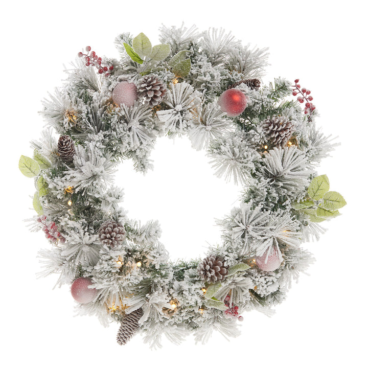 30'' White Flocked Cordless Pre-Lit Indoor/Outdoor Wreath