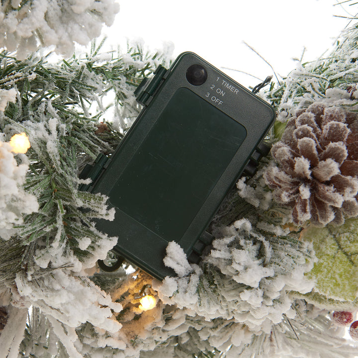 30'' White Flocked Cordless Pre-Lit Indoor/Outdoor Wreath