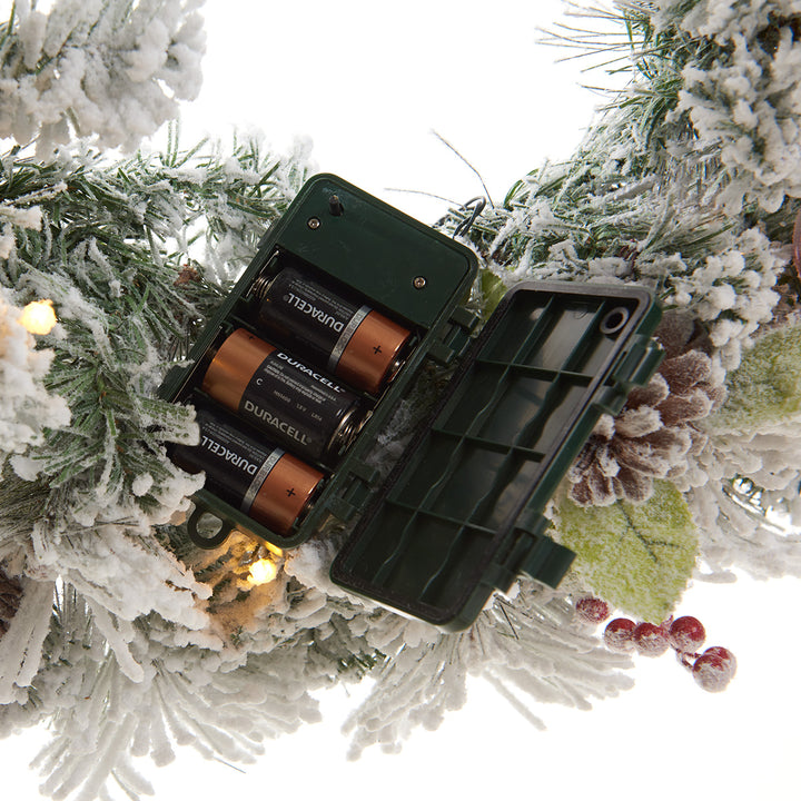 30'' White Flocked Cordless Pre-Lit Indoor/Outdoor Wreath