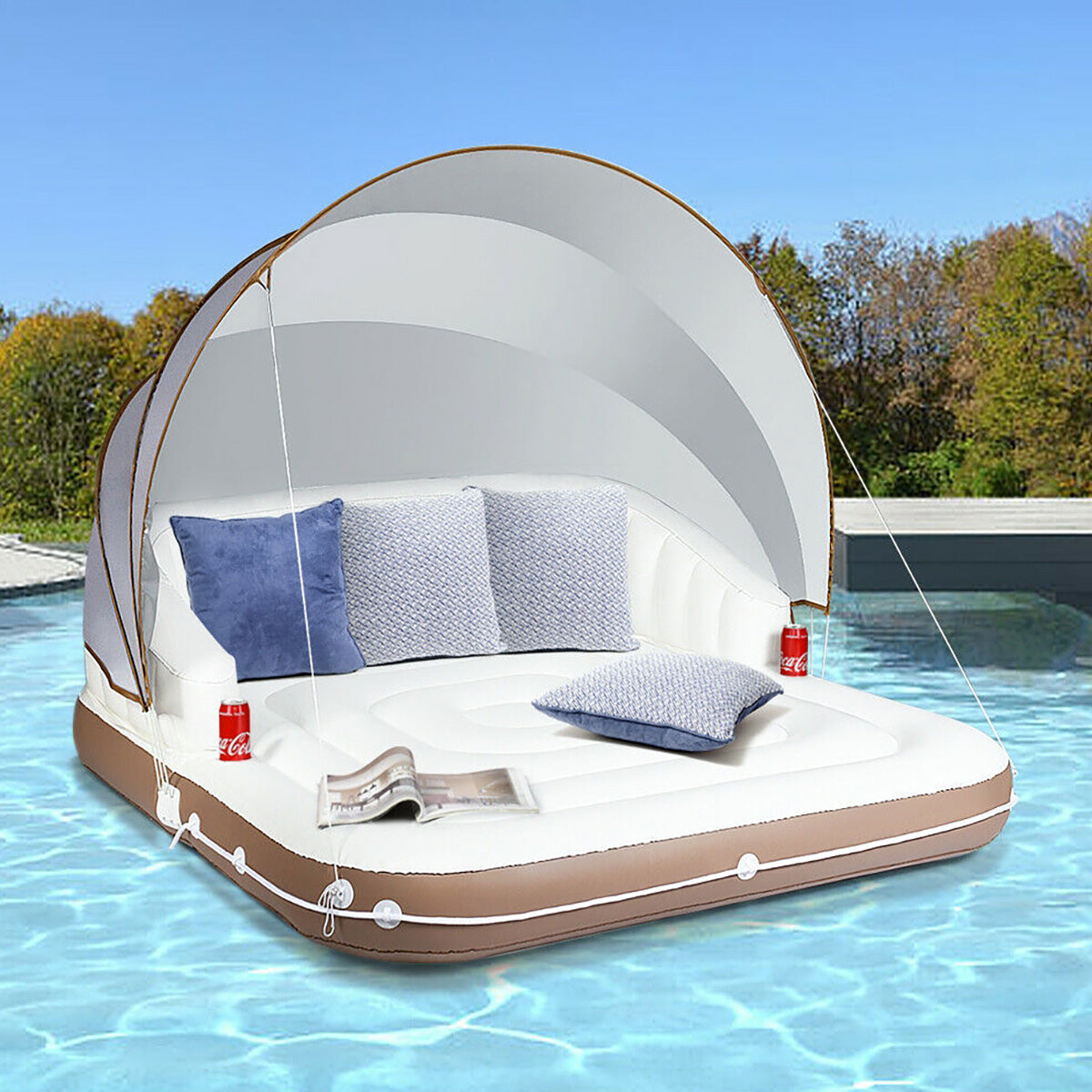 Floating Pool Lounge with Canopy – Sharper Image