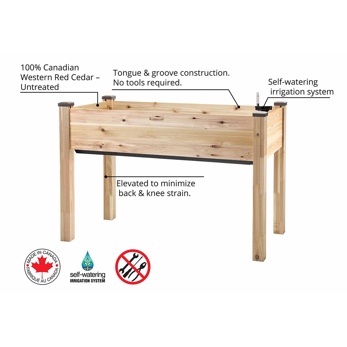 cedar self watering planter 23 in. x 49 in. x 30 in. H Self-Watering Elevated Cedar Planter