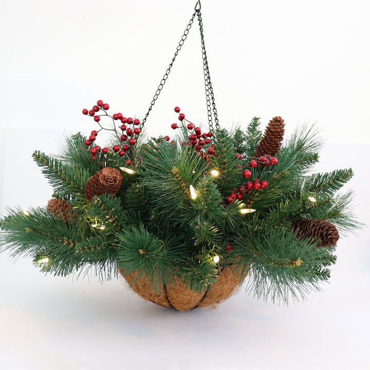 Berry Foliage Hanging Basket with LED Lights