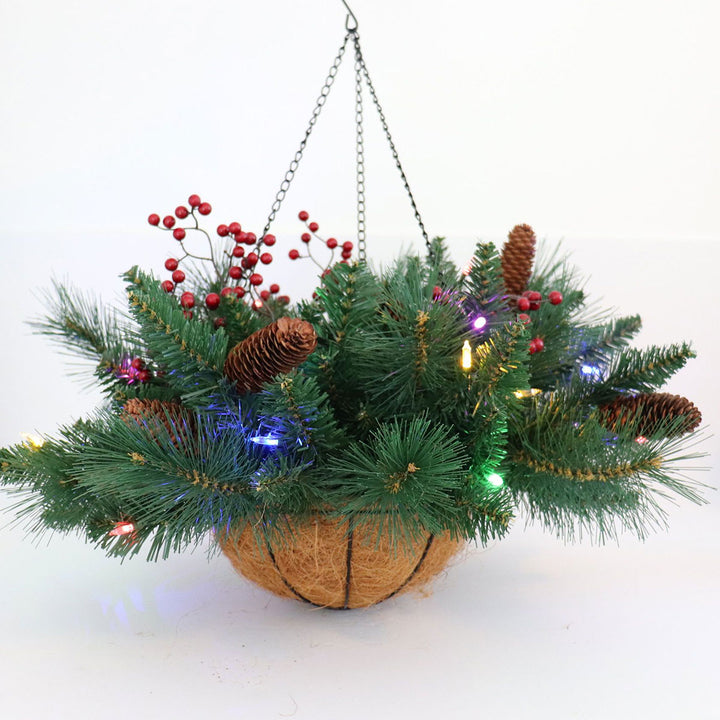 Berry Foliage Hanging Basket with LED Lights