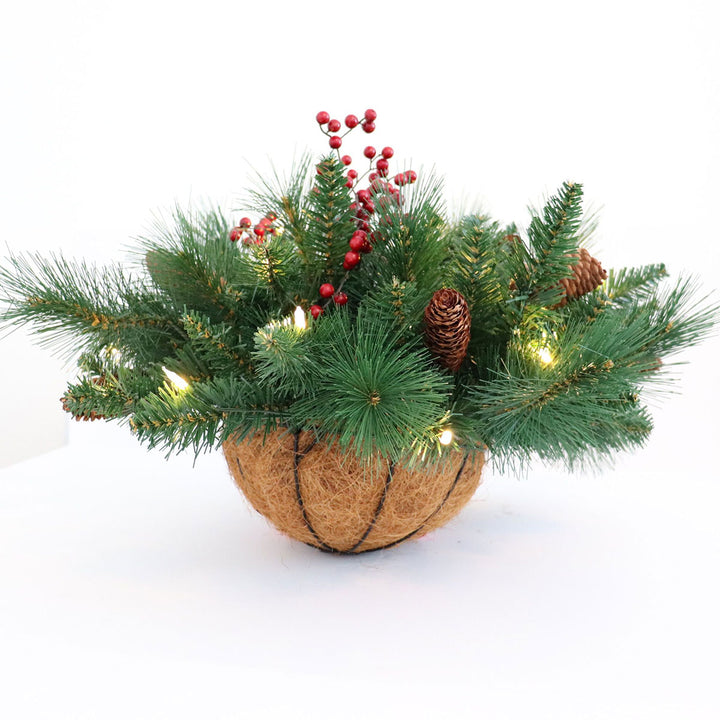 Berry Foliage Hanging Basket with LED Lights