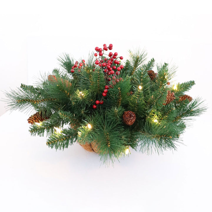 Berry Foliage Hanging Basket with LED Lights