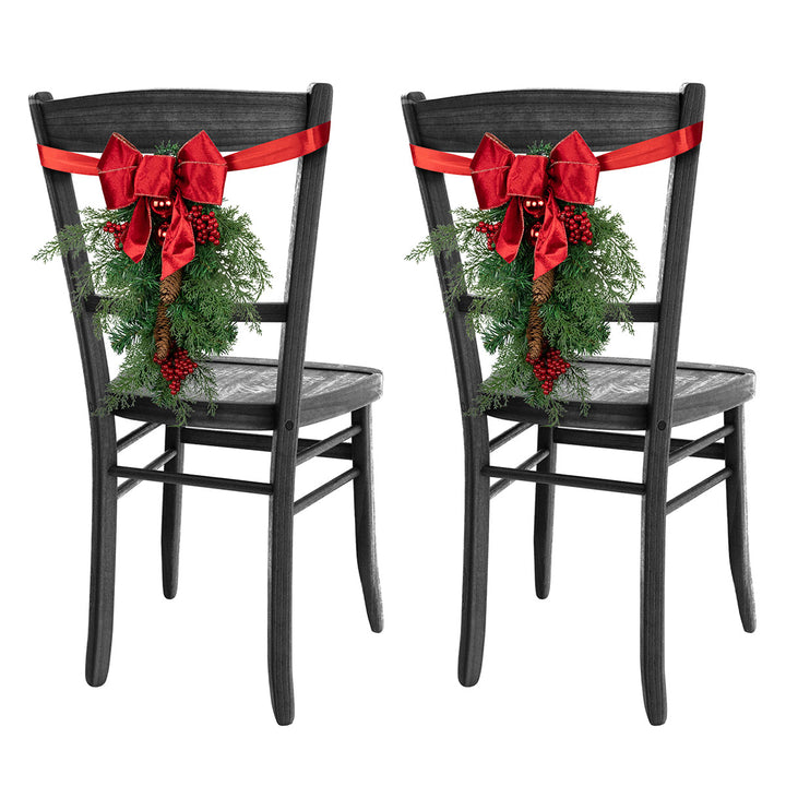 Mixed Cedar and Pine Christmas Chair Back Swags (Set of 2)