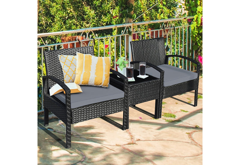 3-Piece Outdoor Rattan Patio Conversation Set - Red
