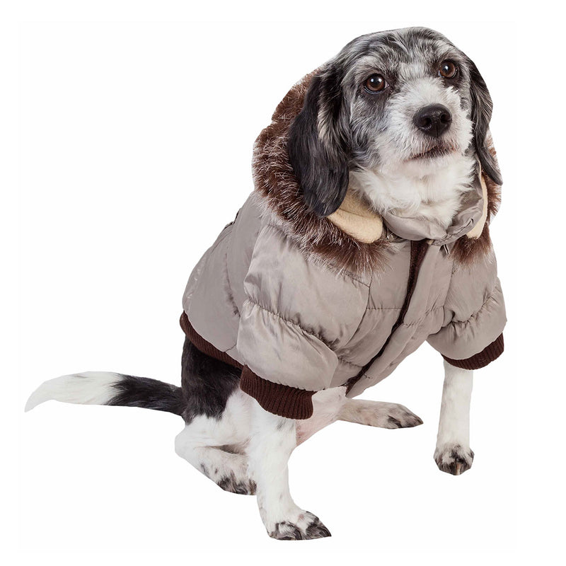 Insulated Dog Coat Parka with Removable Hood - White Camo - L