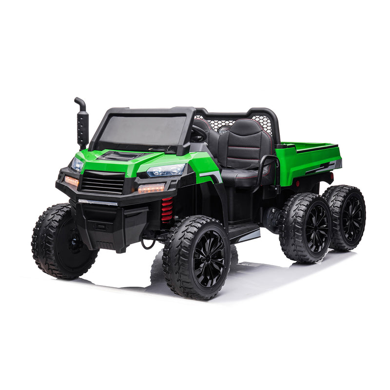 24V 6 Wheeler Tractor Trailer with Dump Cart - Black