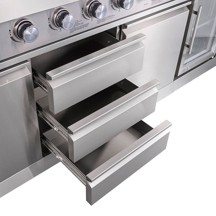 6-Burner Propane Gas Grill Island with Rotisserie and Outdoor Refrigerator