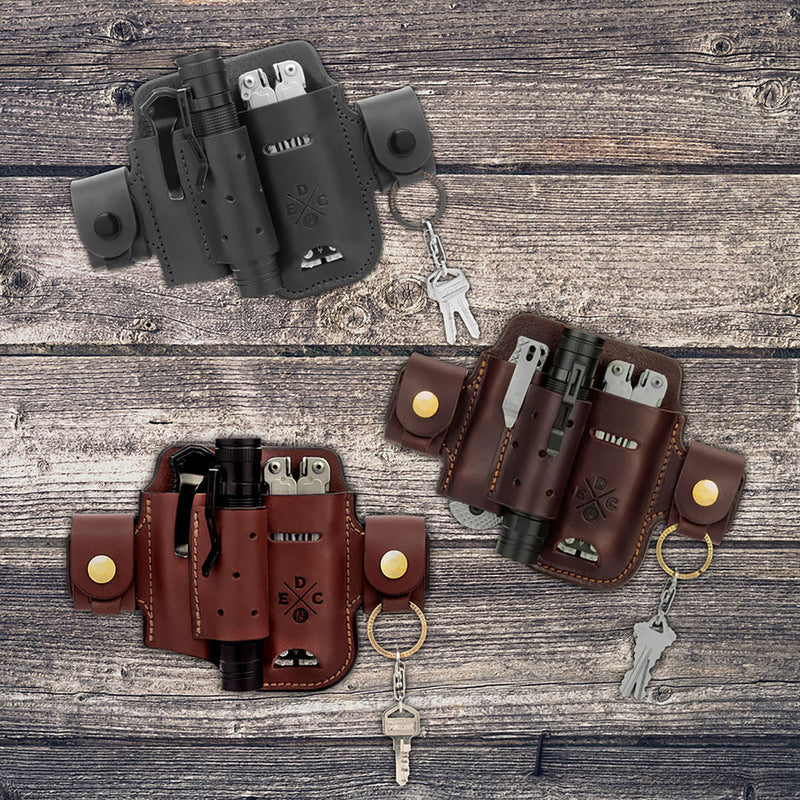 Leather Multitool Action Snap Belt Sheath - Burgundy