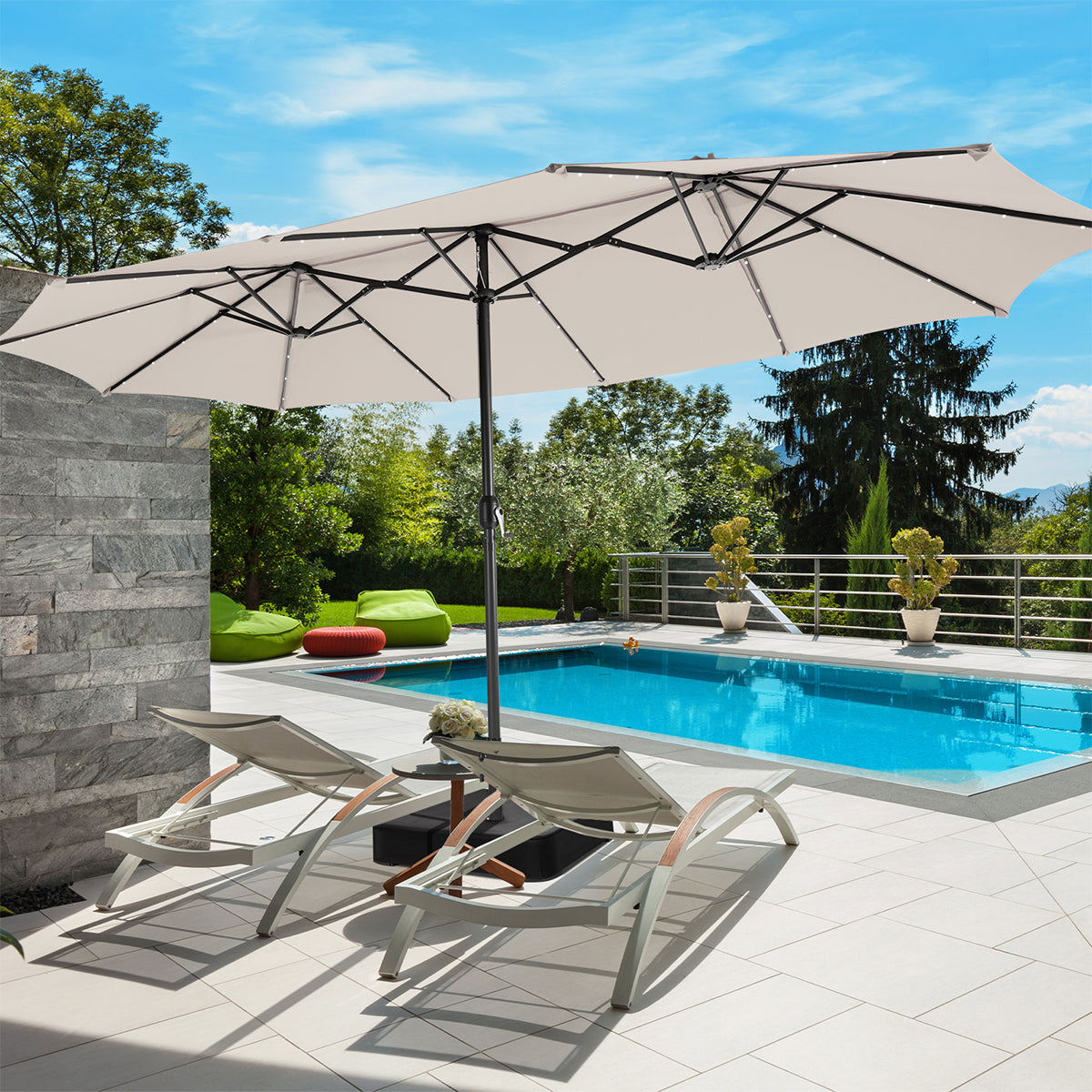 double sided patio umbrella 15 Feet Double-Sided Patio Umbrella with 48 LED Lights-Brown