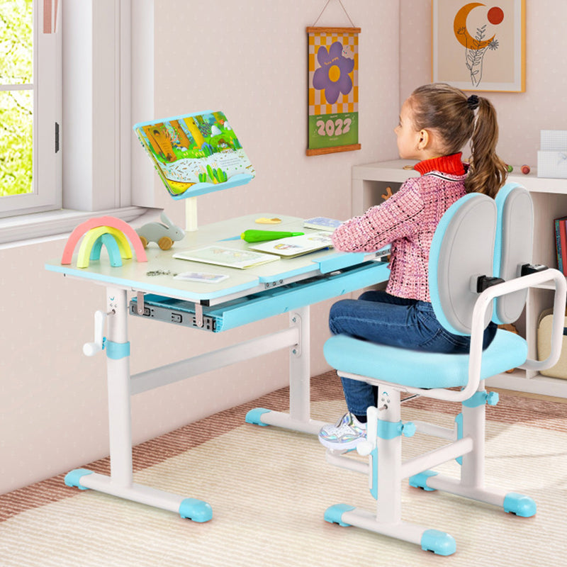 Height-Adjustable Kids Desk and Chair Set - Pink