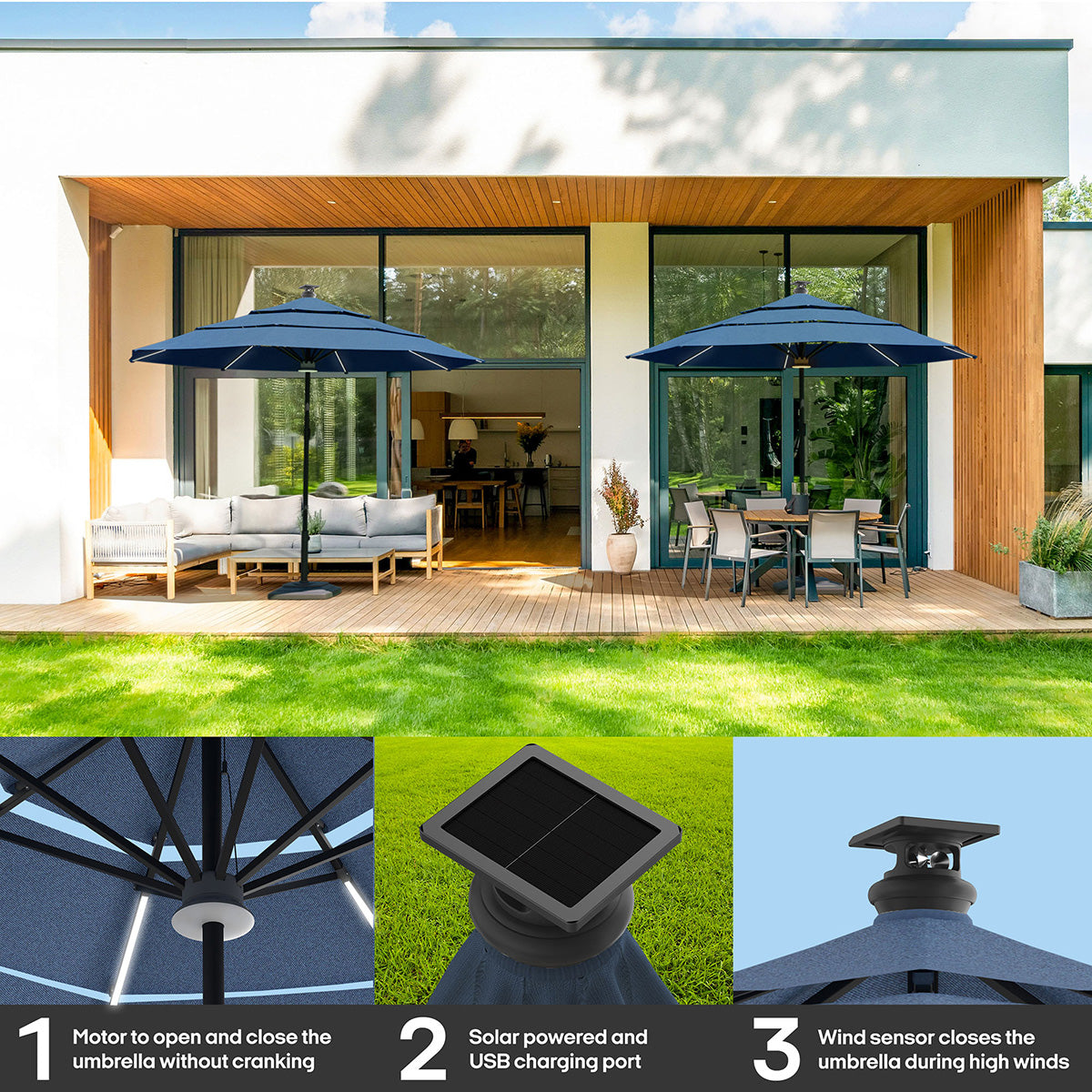 ace hardware solar patio umbrella 11' Smart Outdoor Umbrella