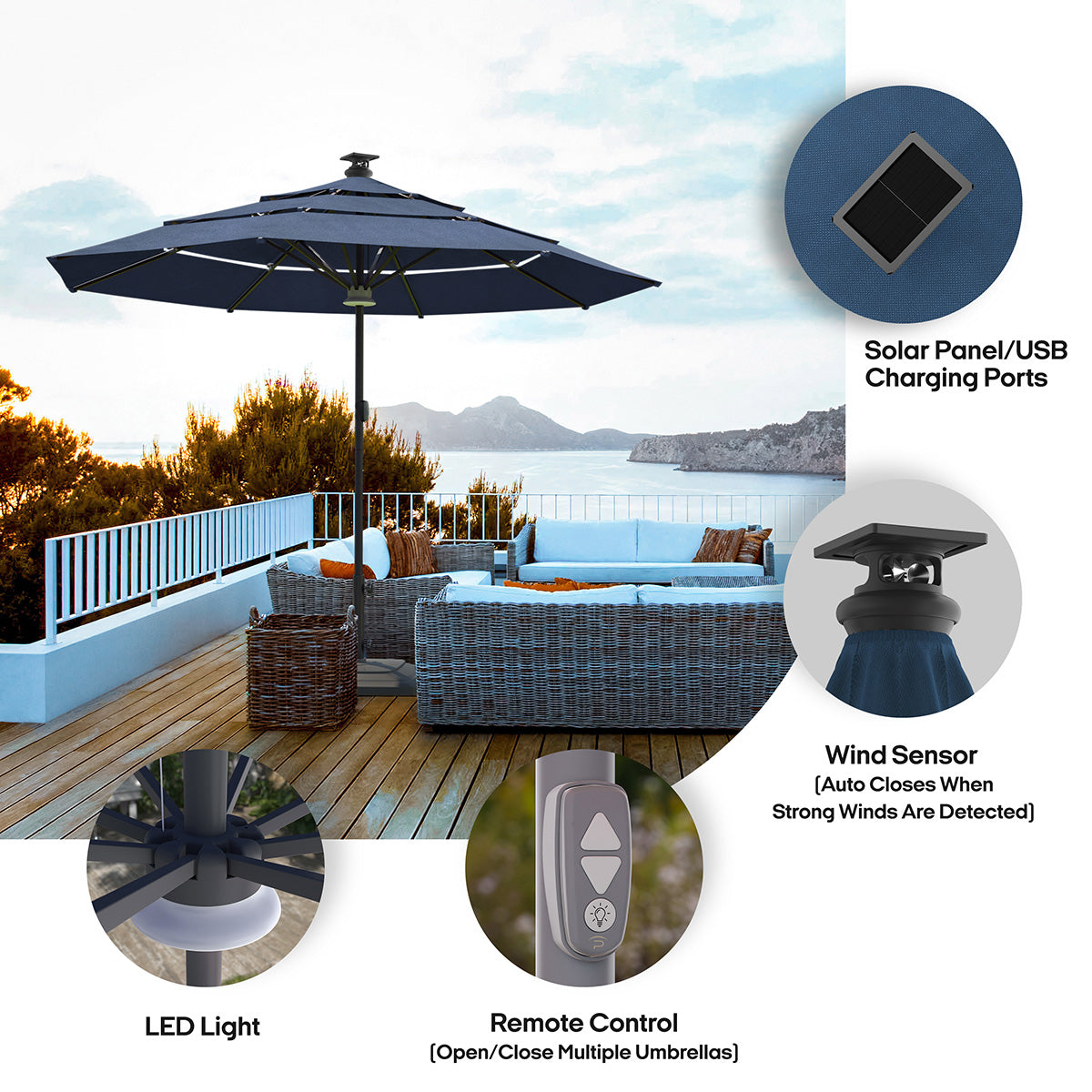 11' Smart Outdoor Umbrella – Sharper Image 11' Smart Outdoor Umbrella – Sharper Image