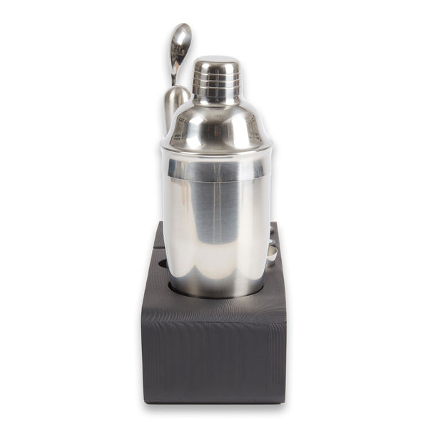 9 Piece Bar Set with Cocktail Shaker Set and Black Wood Base