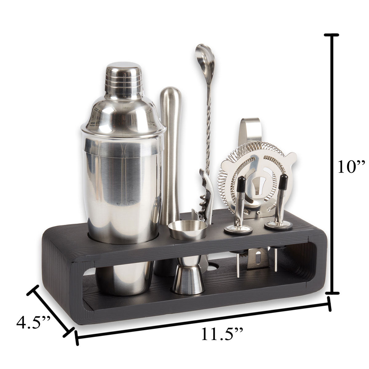 Bey-Berk Bar Set with Cocktail Shaker Set and Wood Base