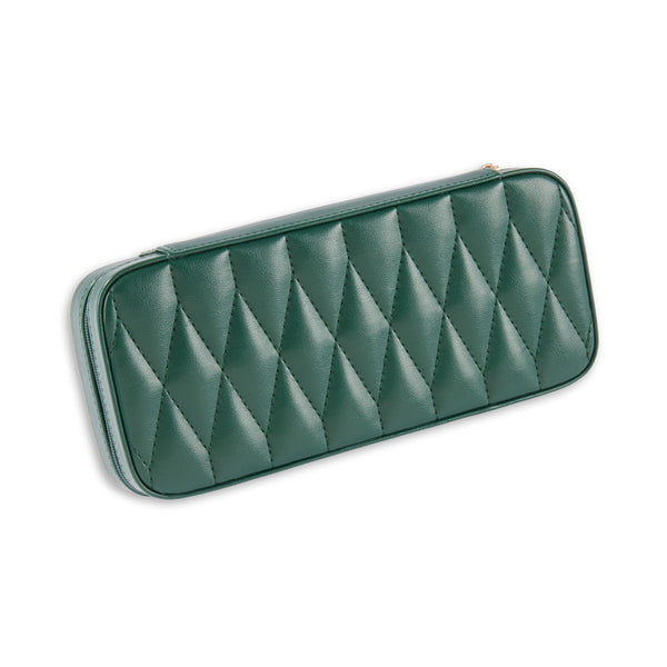 Green Leather Diamond Quilt Design Travel Jewelry Case