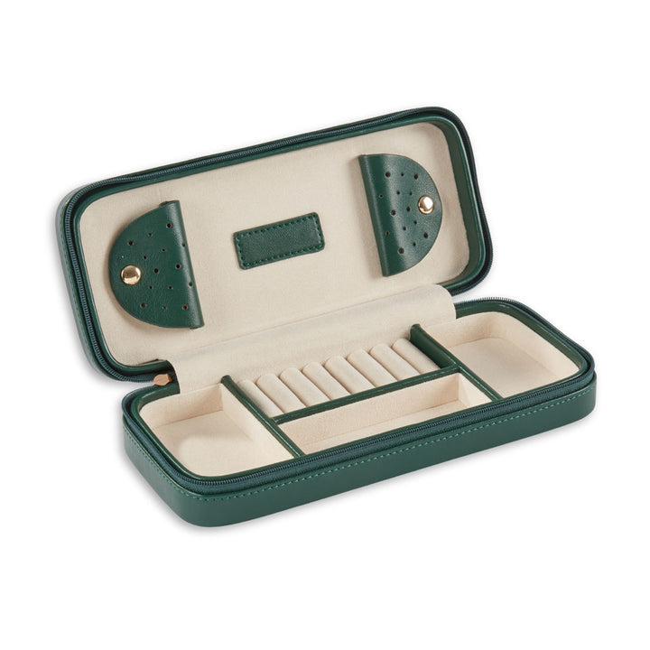 Green Leather Diamond Quilt Design Travel Jewelry Case