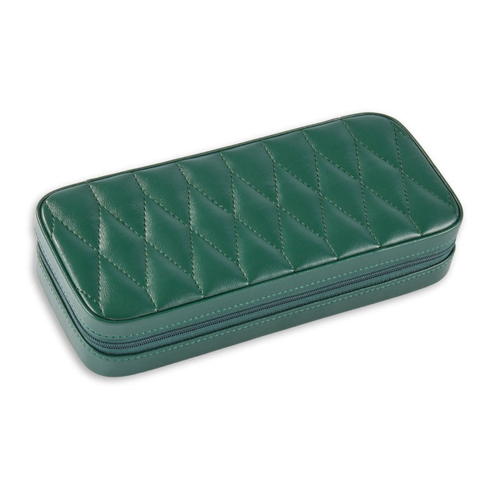 Green Leather Diamond Quilt Design Travel Jewelry Case
