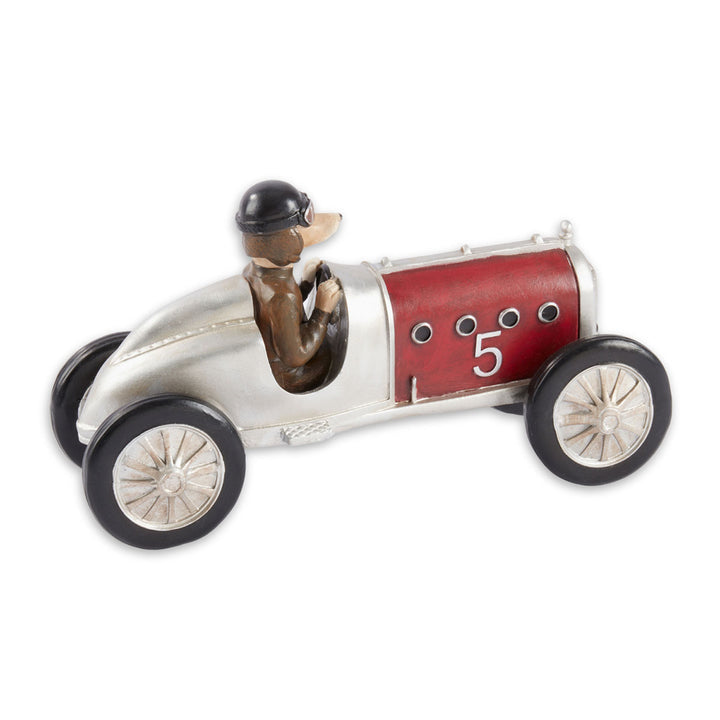 Resin Dog Driving Race Car Collectable