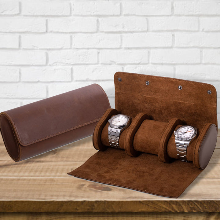 Genuine Leather Watch Roll for 3 Watches