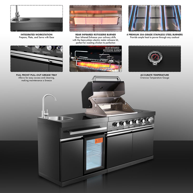 Black Stainless Steel Outdoor Grill Island