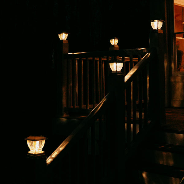 Wave Style Solar Powered Post Lights (Set of 4)