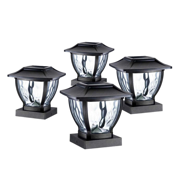 Wave Style Solar Powered Post Lights (Set of 4)