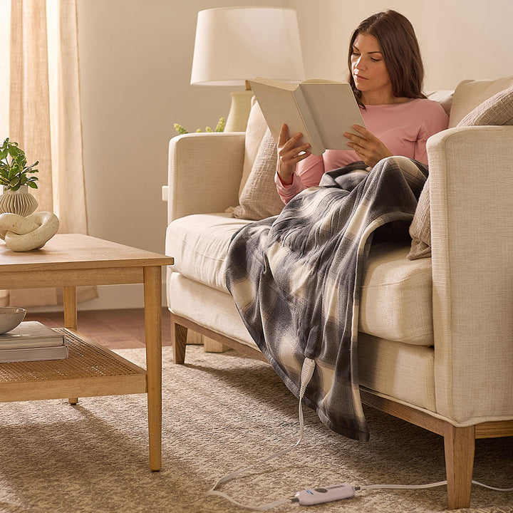 Oversized Plaid Faux Fur Heated Throw