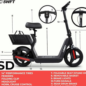 Sit-Down Electric Scooter with Basket