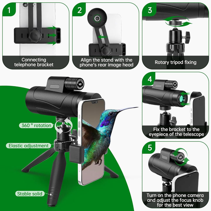Monocular Telescope with Smartphone Holder and Tripod