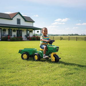 John Deere 3-Wheeled Pedal Tractor With Trailer