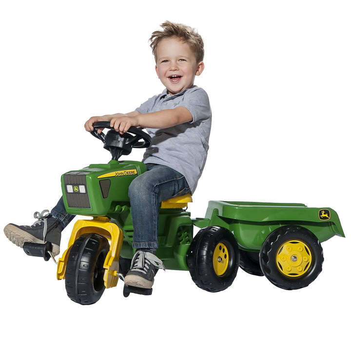John Deere 3-Wheeled Pedal Tractor With Trailer