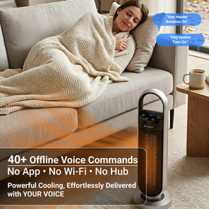 Voice-Controlled 23" Oscillating Tower Heater