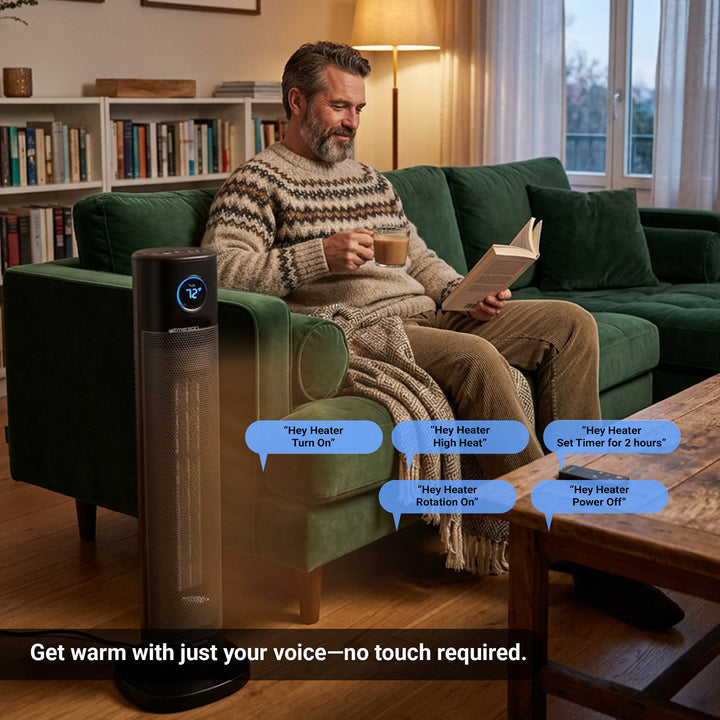 Voice-Controlled 32" Oscillating Tower Heater