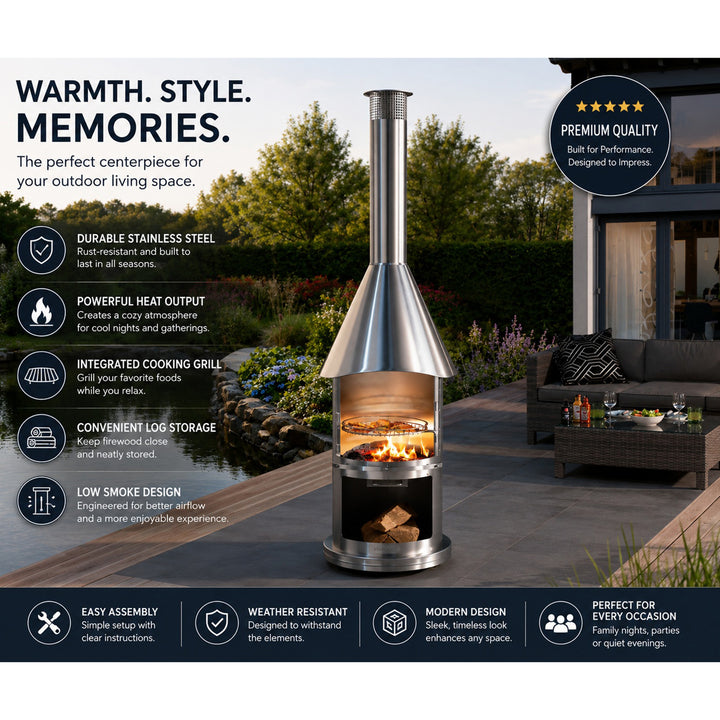 Deluxe Stainless Steel Outdoor Fireplace and BBQ