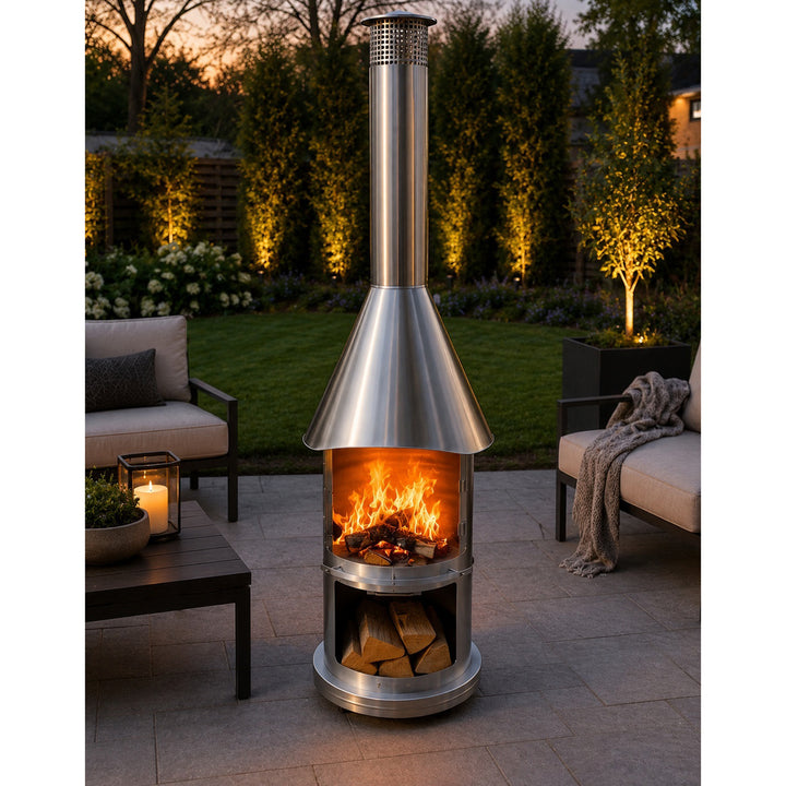 Deluxe Stainless Steel Outdoor Fireplace and BBQ