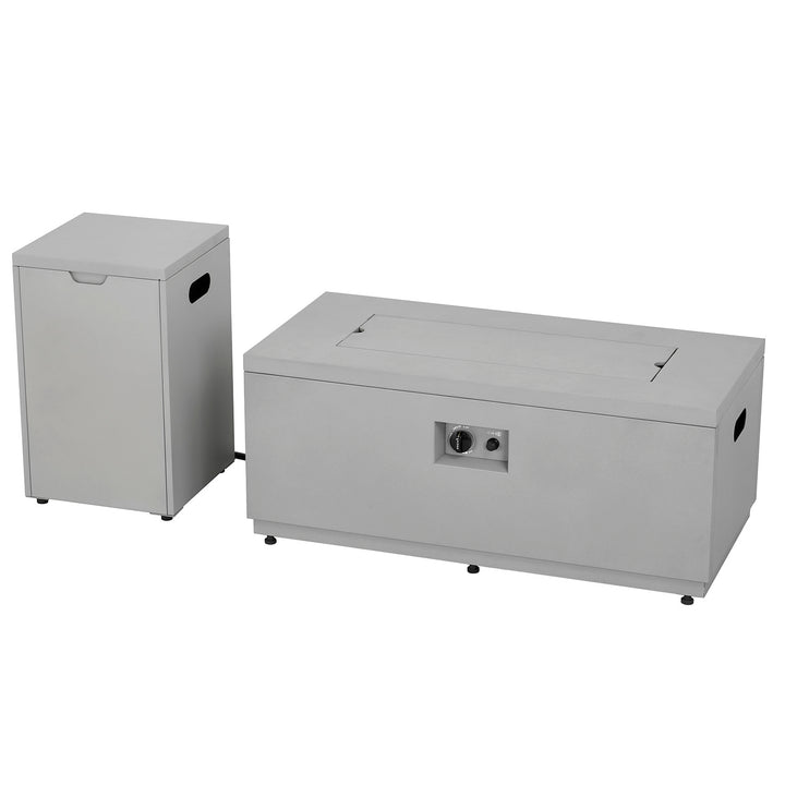 Modern Rectangular Fire Pit Table with Lid and Gas Tank Cover