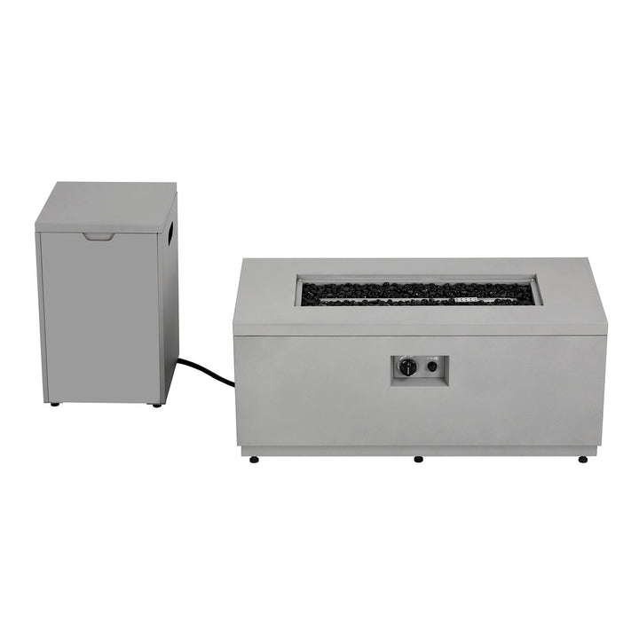 Modern Rectangular Fire Pit Table with Lid and Gas Tank Cover